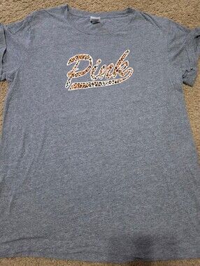 PINK Victoria's Secret Large Leopard Cheetah Spellout Oversized Tee